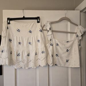 Kiriol White Eyelet Skirt and Top Set